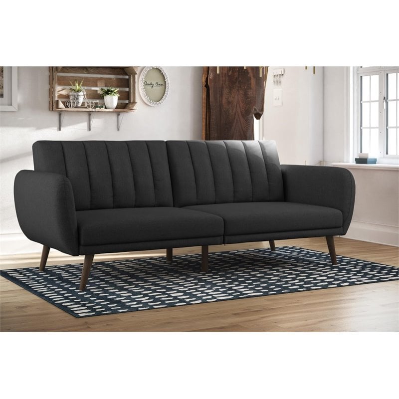 Novogratz Brittany Traditional Fabric Linen Sleeper Sofa in Dark Gray