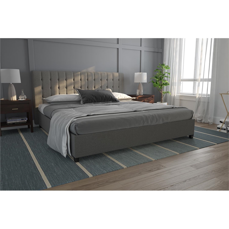 DHP Eva Tufted King Panel Bed in Gray