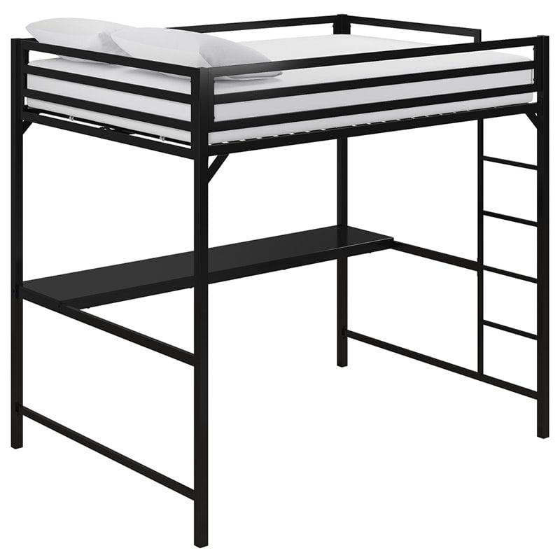 DHP Mabel Full Metal Loft Bed with Desk in Black