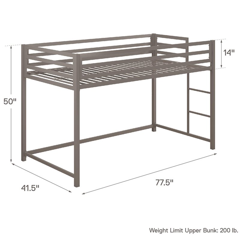 DHP Mabel Twin Metal Junior Loft Bed in Silver