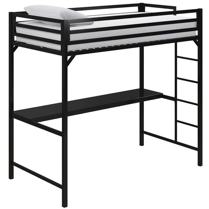 DHP Mabel Twin Metal Loft Bed with Desk in Black