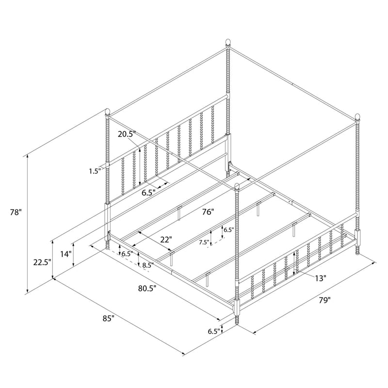 DHP Emerson Metal Canopy Bed in King Size Frame in White
