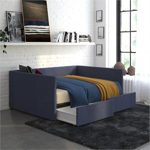 DHP Mya Upholstered Daybed with Storage in Full in Blue Linen