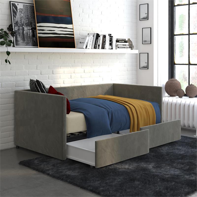 DHP Mya Upholstered Daybed with Storage in Twin in Gray Velvet