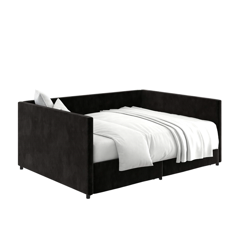 DHP Mya Upholstered Daybed with Storage in Full in Black Velvet