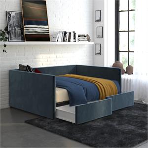 DHP Mya Upholstered Daybed with Storage in Full in Blue Velvet