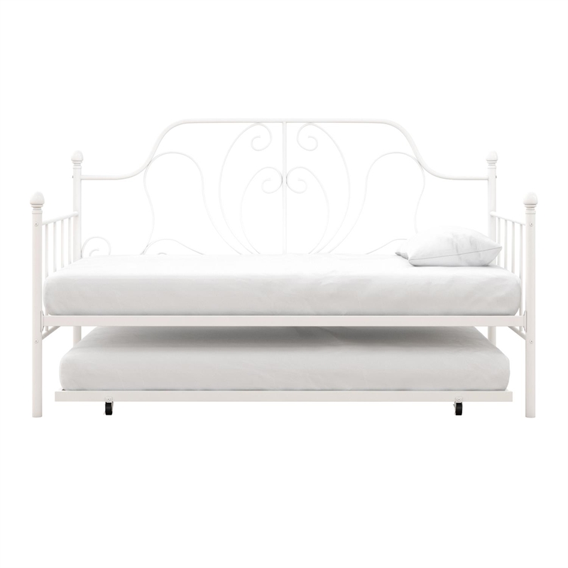 DHP Lucy Metal Daybed and Trundle in Twin over Twin in White