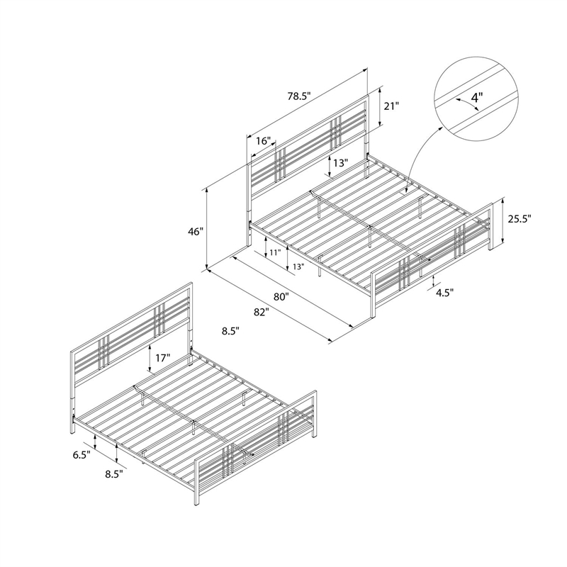 DHP Bianca Metal Bed in Black in King