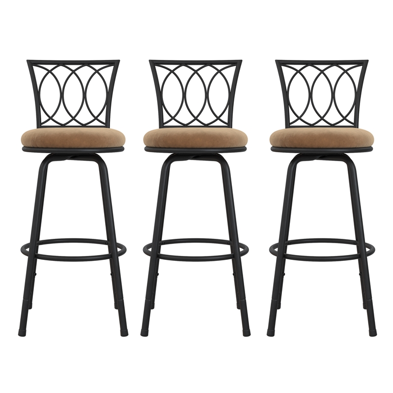 DHP Alfie Upholstered Seat Swivel Barstools (Set of 3) Tan Microfiber