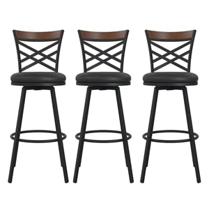 DHP Niam Upholstered Seat Swivel Barstools (Set of 3) Black