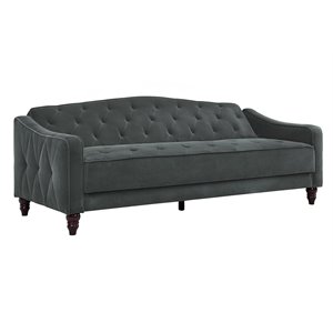 Novogratz Vintage Tufted Sofa Sleeper II- Gray Velvet