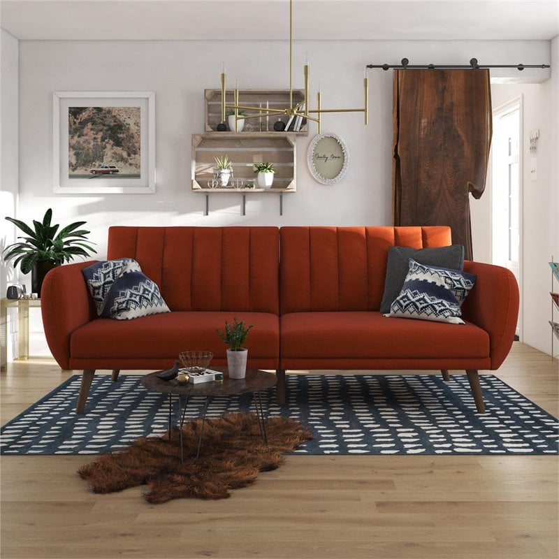DHP Novogratz Brittany Linen Futon in Persimmon Orange