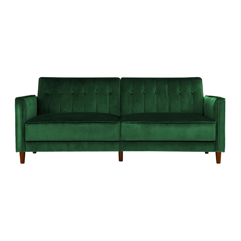 DHP Ivana Mid-Century Wood Tufted Transitional Futon in Green Velvet