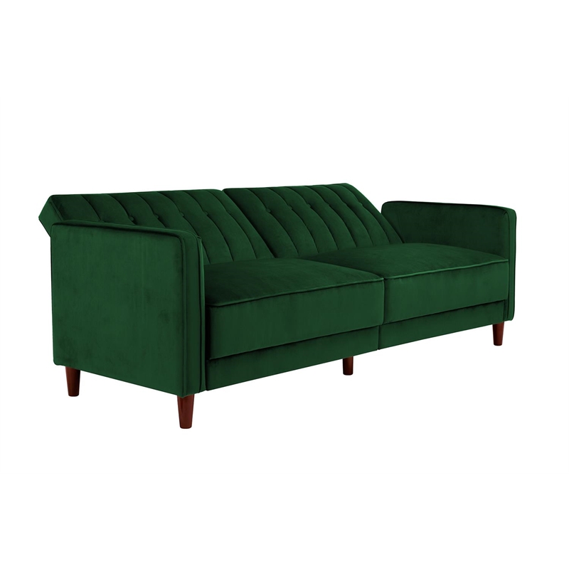 DHP Ivana Mid-Century Wood Tufted Transitional Futon in Green Velvet