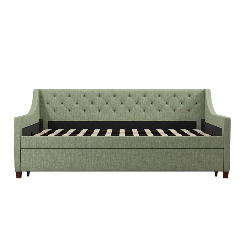 Novogratz Her Majesty Daybed and Trundle in Light Green Linen