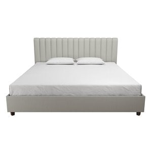 Novogratz Brittany Upholstered Bed in King in Light Grey Linen