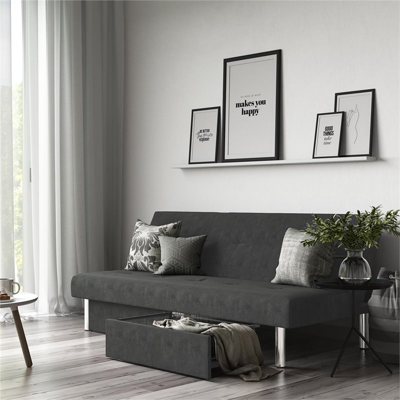 DHP Sola Storage Futon in Grey Microfiber