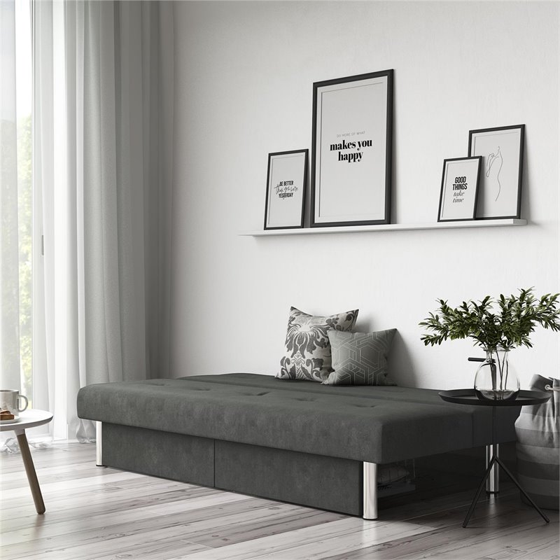DHP Sola Storage Futon in Grey Microfiber
