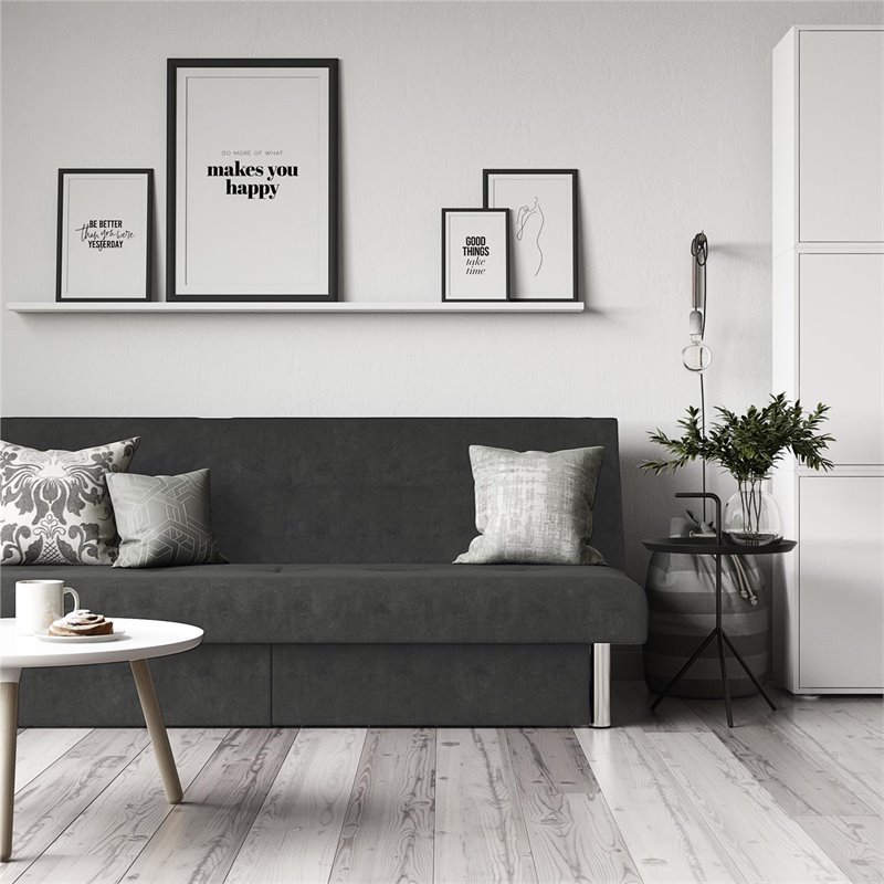 DHP Sola Storage Futon in Grey Microfiber