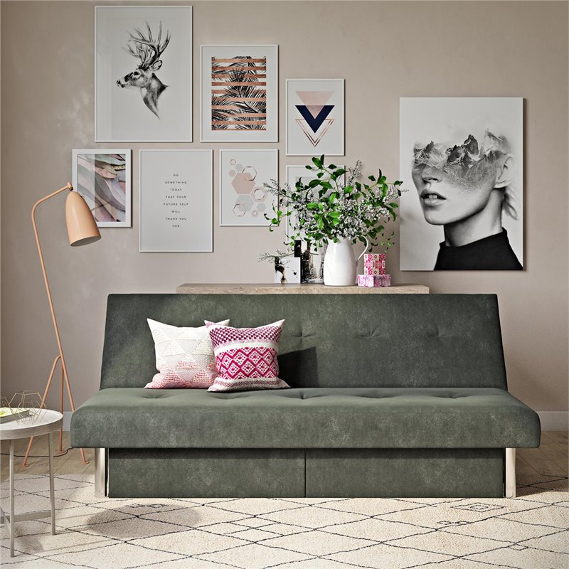 DHP Sola Storage Futon in Grey Microfiber