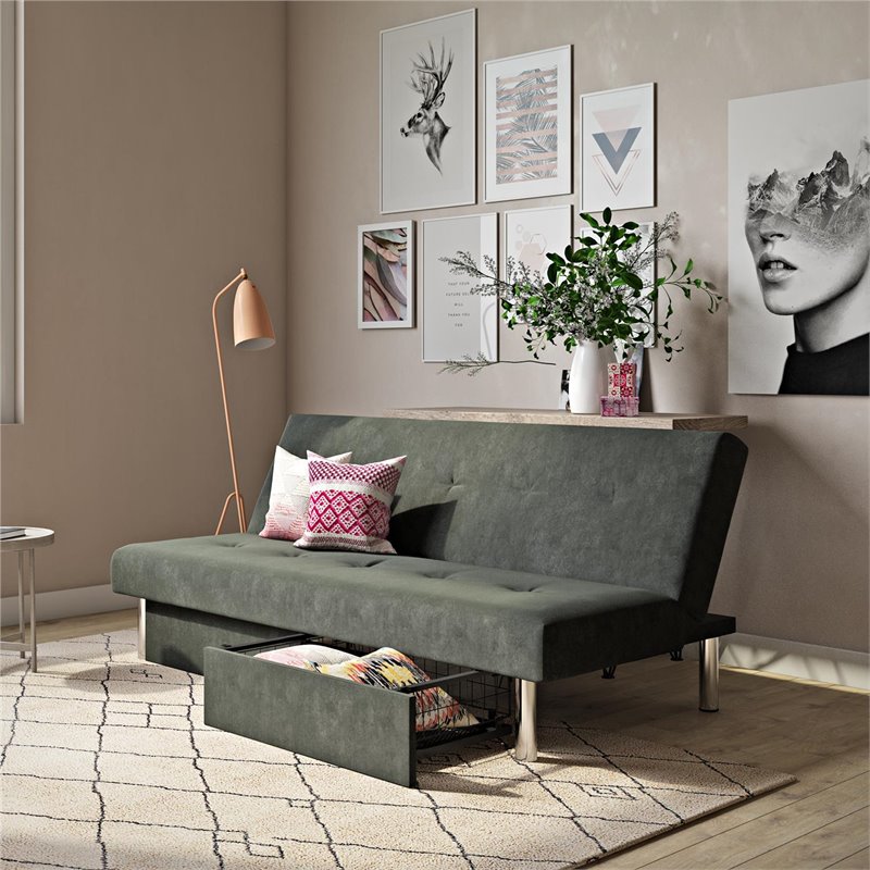 DHP Sola Storage Futon in Grey Microfiber
