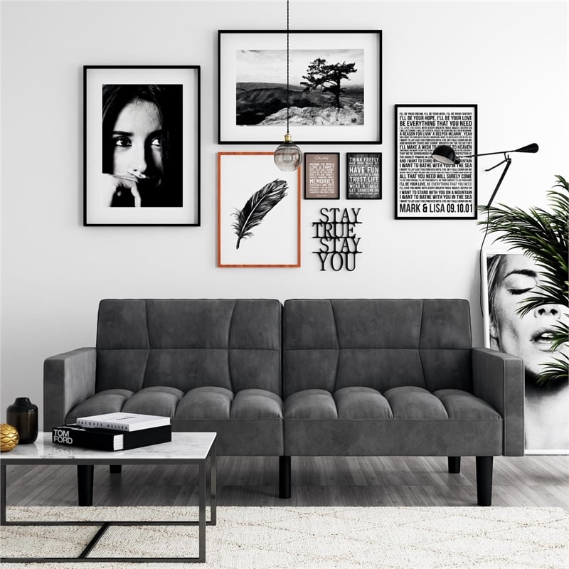 DHP Hayden Convertible Sofa Sleeper Futon in Gray Microfiber