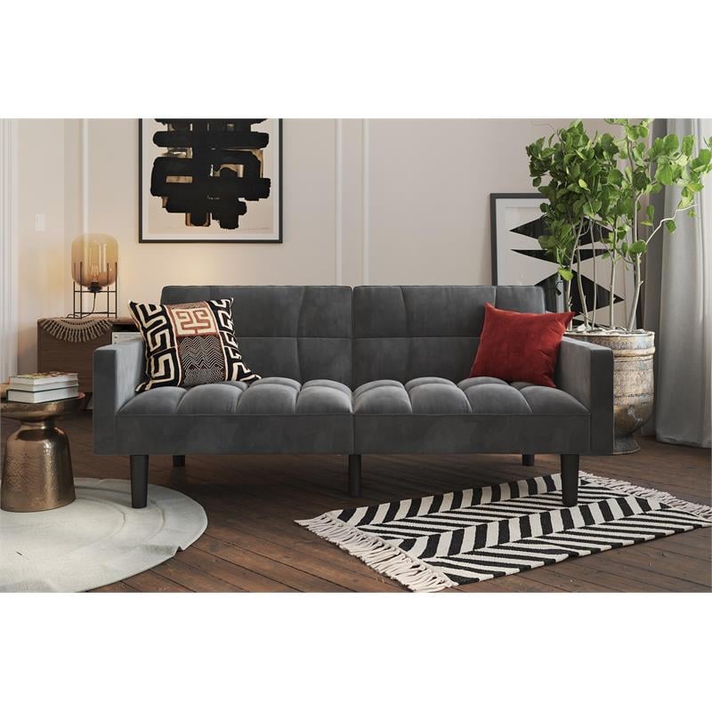 DHP Hayden Convertible Sofa Sleeper Futon in Gray Microfiber