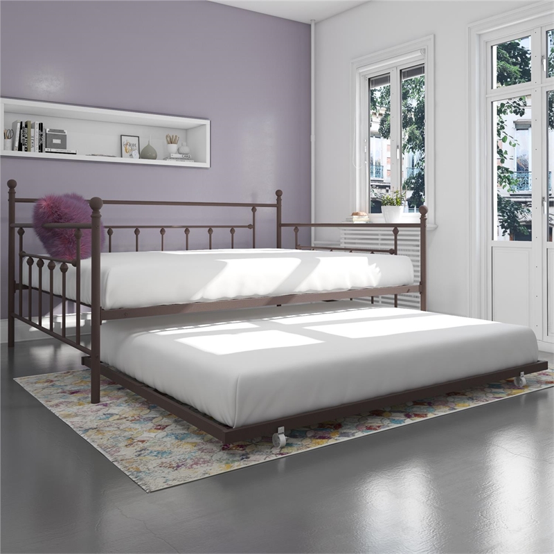 DHP Manila Metal Daybed and Trundle in Queen/Full Size Bronze