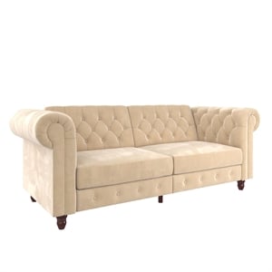 DHP Furini Sofa Futon  in Ivory Velvet