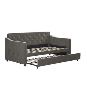 Novogratz Vintage Upholstered Twin Daybed and Twin Trundle Set in Grey