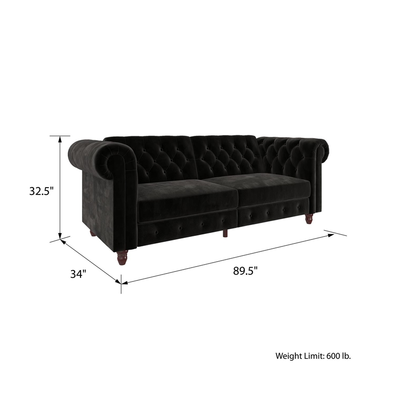 DHP Furini Sofa Futon in Black Velvet