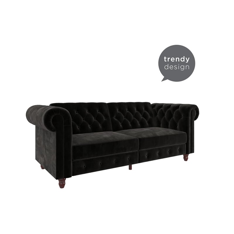 DHP Furini Sofa Futon in Black Velvet