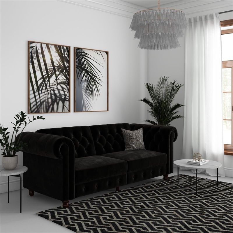 DHP Furini Sofa Futon in Black Velvet