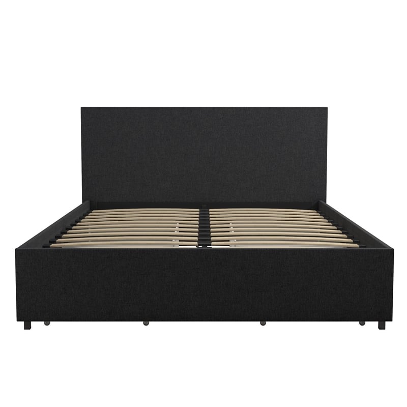 Novogratz Kelly Upholstered Full Bed with Storage in Dark Grey Linen