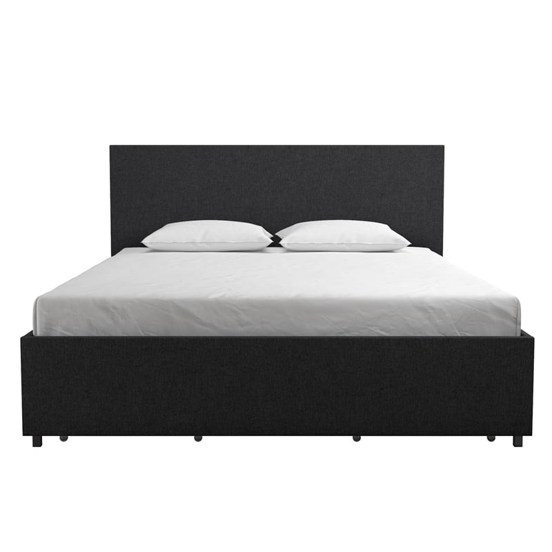 Novogratz Kelly Upholstered Full Bed with Storage in Dark Grey Linen