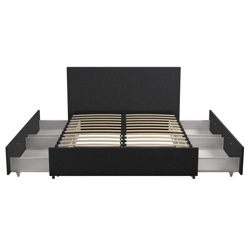 Novogratz Kelly Upholstered Full Bed with Storage in Dark Grey Linen
