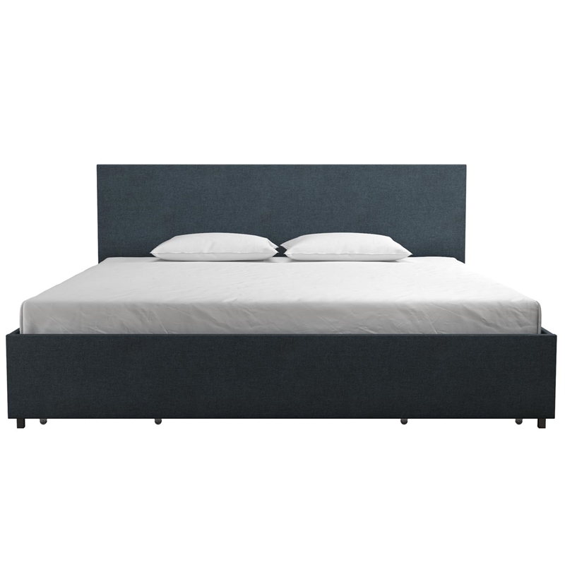 Novogratz Kelly King Upholstered Bed with Storage in Navy Linen