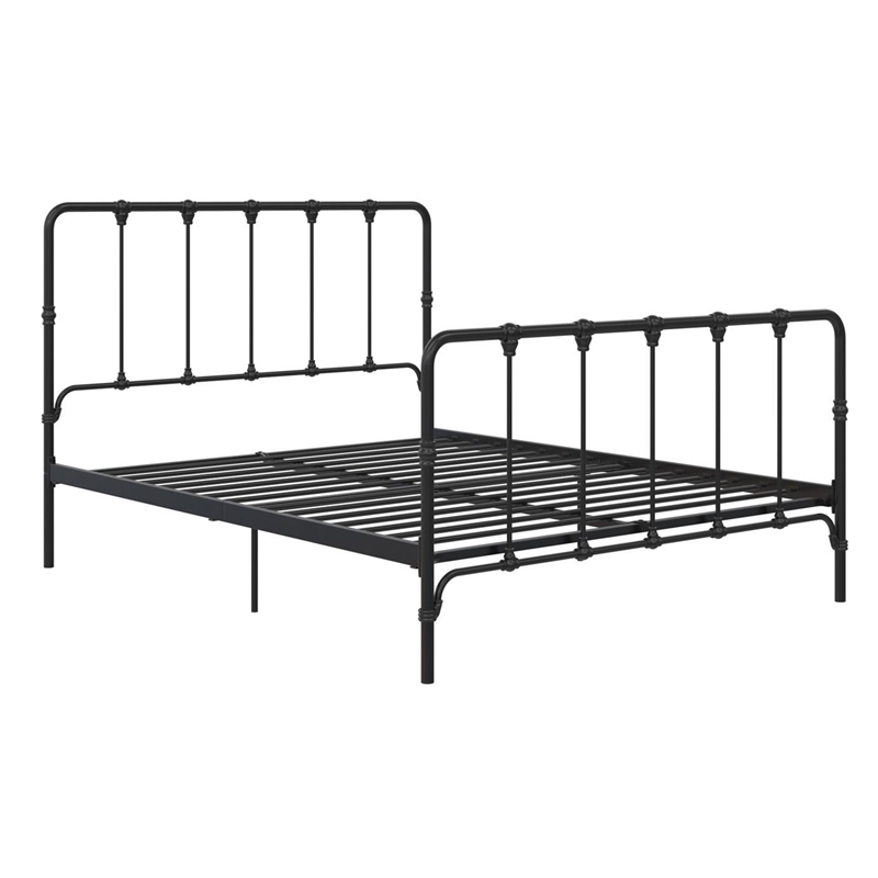 LikeHome Lida Farmhouse Metal Bed with Under Bed Storage in Queen Frame in Black