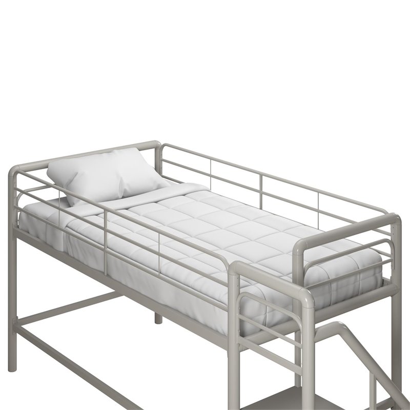 DHP Junior Metal Loft Bed with Storage Steps in Twin Size in Silver/Gray