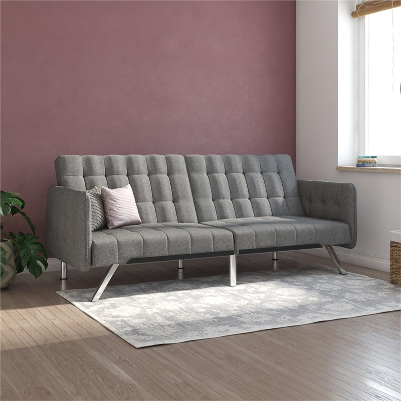 DHP Emily Convertible Futon and Sofa Sleeper in Grey Linen