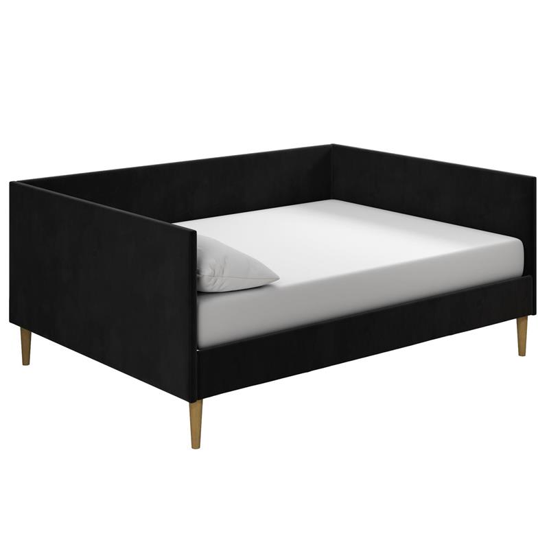 DHP Franklin Mid Century Upholstered Daybed Full Size in Black Velvet