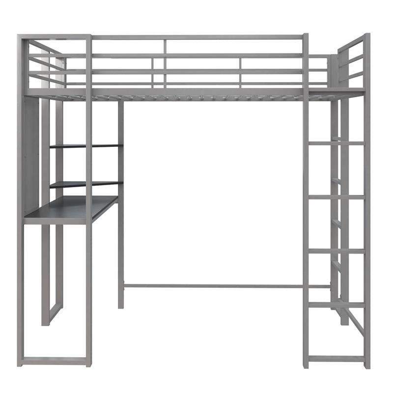 DHP Alana Twin Metal Loft Bed with Desk in Silver