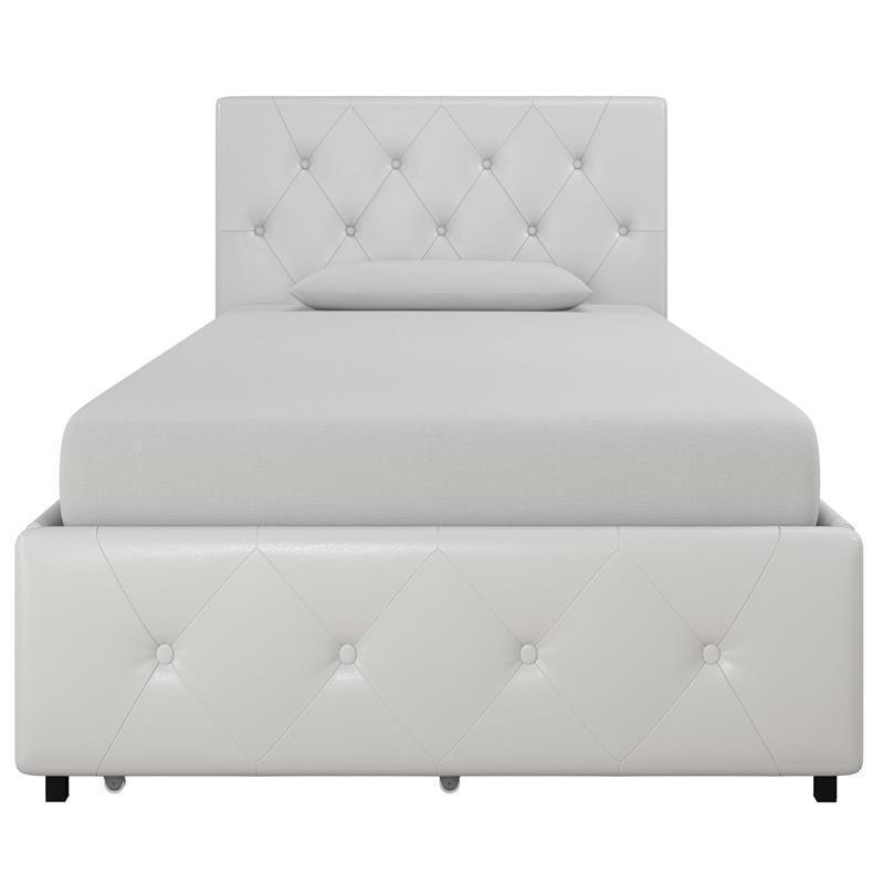 DHP Dean White Faux Leather Upholstered Twin Bed with Storage