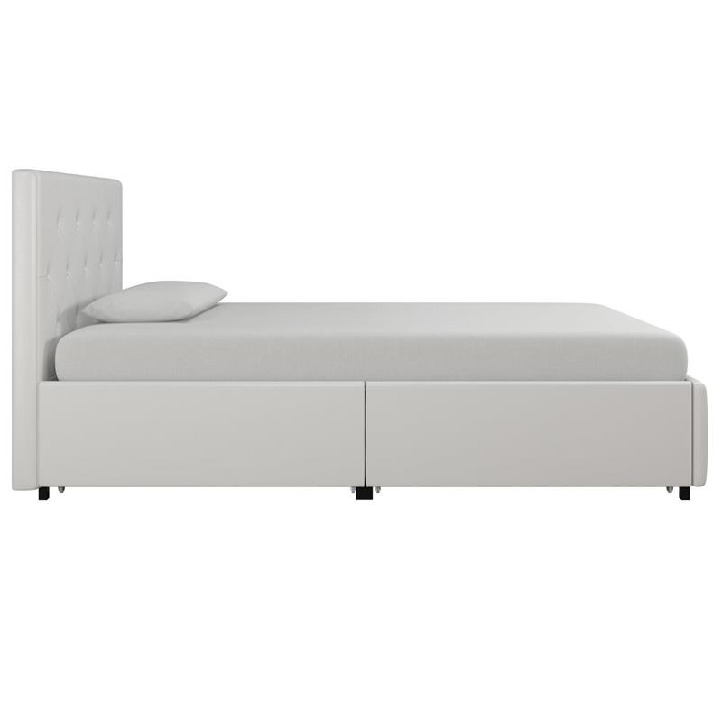 DHP Dean White Faux Leather Upholstered Twin Bed with Storage