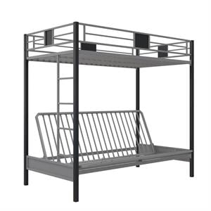 DHP Silver Screen Twin over Futon Metal Bunk Bed in Silver/Black