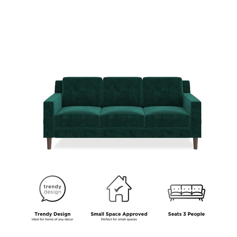 DHP Brynn 3 Seater Sofa in Green Velvet