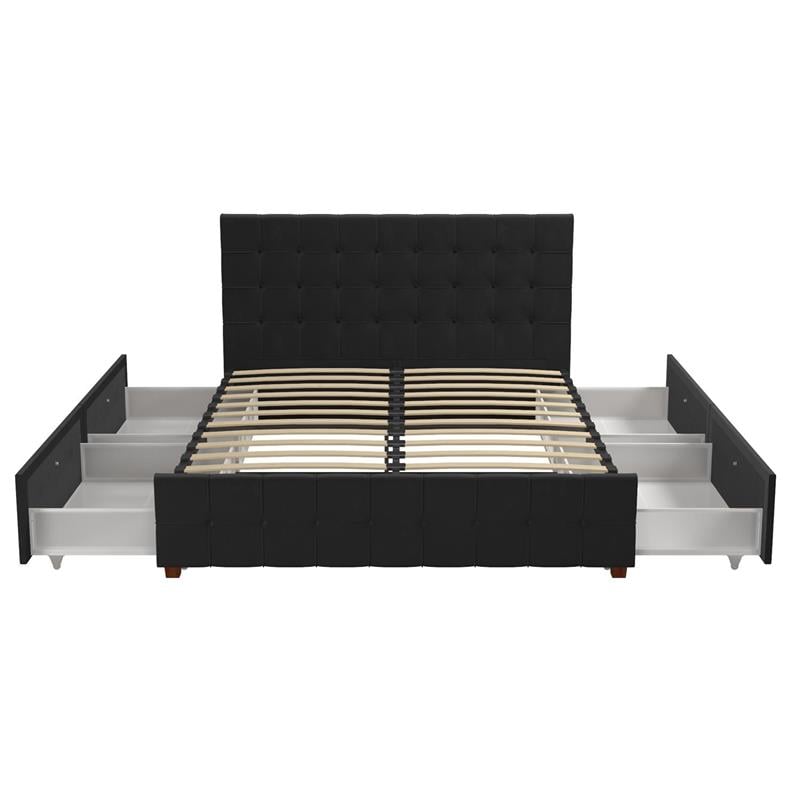 CosmoLiving by Cosmopolitan Elizabeth Upholstered Bed Queen in Black Velvet