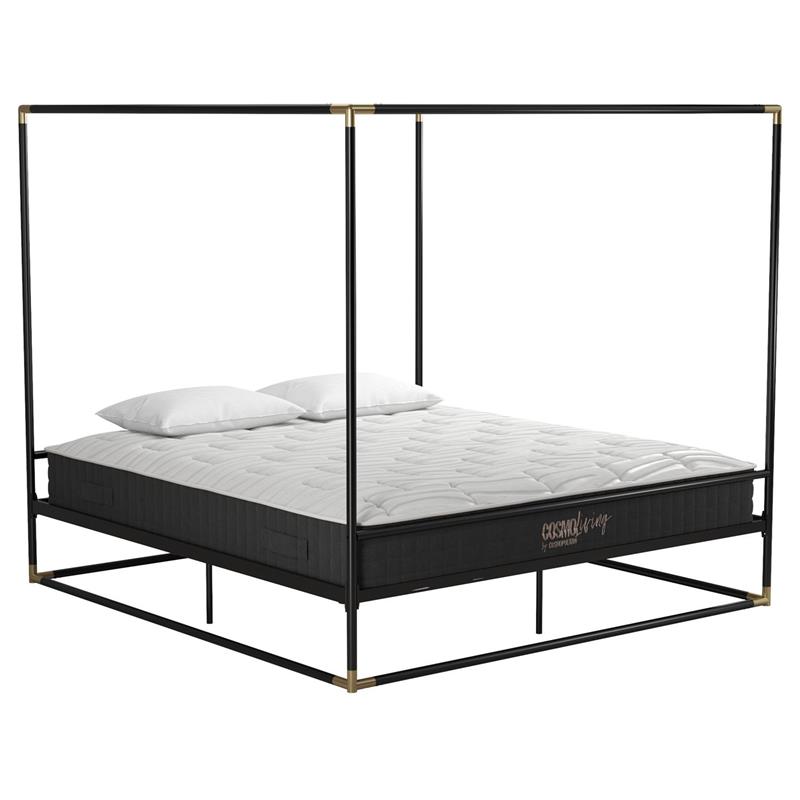 CosmoLiving Celeste Canopy Metal Bed King Size Frame in Black/Gold