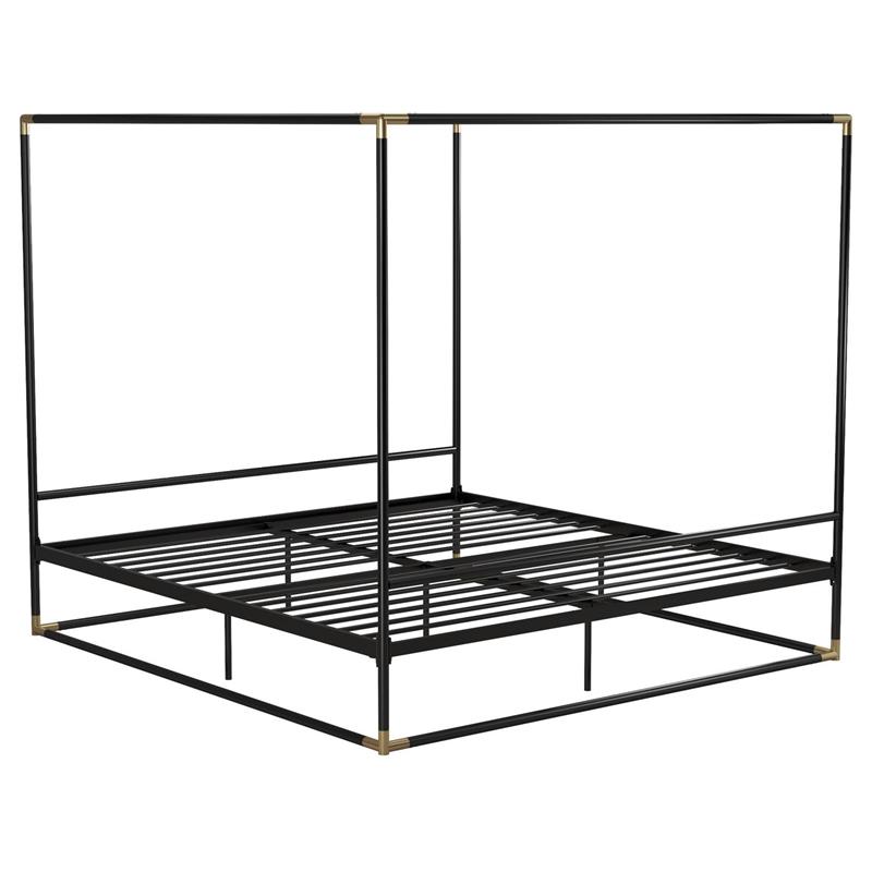 CosmoLiving Celeste Canopy Metal Bed King Size Frame in Black/Gold