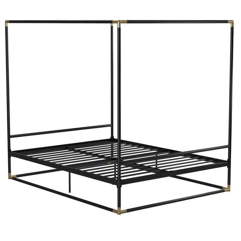 CosmoLiving Celeste Canopy Metal Bed Queen Size Frame in Black/Gold
